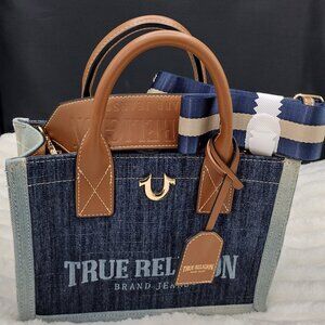 True Religion Tote Medium Size Shoulder Bag with Adjustable Strap Medium Denim